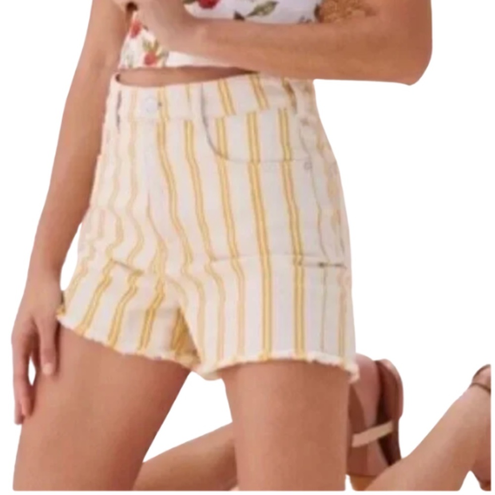 Anthropologie Pilcro High Rise Striped Denim Shorts Yellow Sz 27